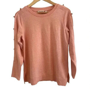Soft Surroundings Womens Keyhole Sleeves Peach Crewneck Soft Sweatshirt